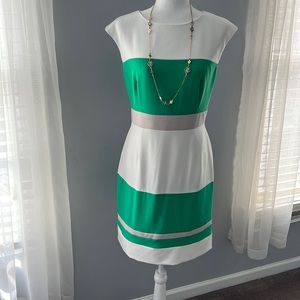 Green & white striped A-line Dress.